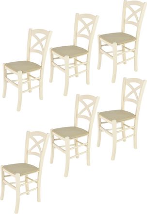 Tommychairs Tommychairs 6 Sillas Cross En Haya Anilina Blanca, Asiento Tela C&aacute;&ntilde;amo
