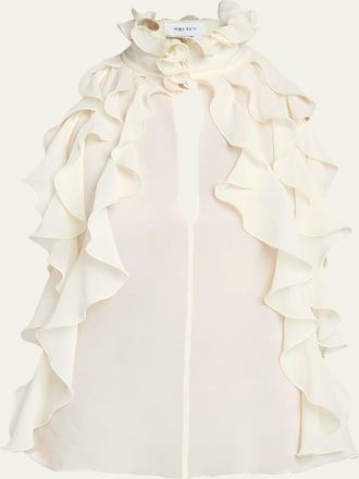 Alexander McQueen Cutout Ruffle Silk Georgette Top