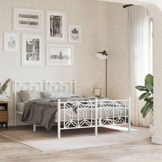 vidaXL Estructura Cama Sin Colch&oacute;n Con Estribo Metal Blanco 140x200 Cm Vidaxl
