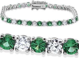 Pompeii3 8ct Emerald & Diamond Tennis Bracelet 14K White Gold 7