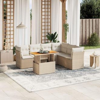 vidaXL Vidaxl - Set Sof&aacute;s De Jard&iacute;n 7 Piezas Y Cojines Rat&aacute;n Sint&eacute;tico Beige