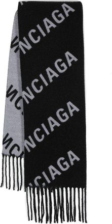 Balenciaga fringed jacquard-logo scarf - men - Wool - One Size - Black