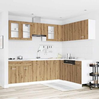 Berkfield Home 11 Piece Kitchen Cabinet Set Lyon Artisan Oak Engineered Wood in Brown