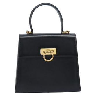 Ferragamo Gancini Convertible Top Handle Leather Black Leather Handbag (Pre-Owned)