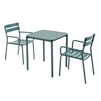 Oviala Mesa de terraza cuadrada (70 x 70 cm) y 2 sillones verde oscuro