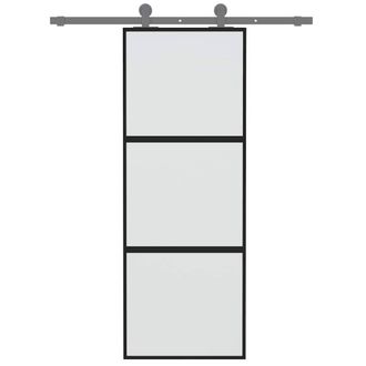 Berkfield Home Sliding Door Black 76x205 cm Tempered Glass & Aluminium