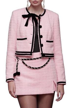 Avec Les Filles Tweed Crop Bow Trim Jacket in Candy Pink at Nordstrom Rack, Size X-Small
