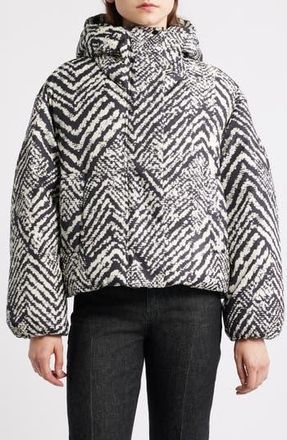 BOSS Paffia Herringbone Hooded Coat in Monochrome Herringbone at Nordstrom Rack, Size 10