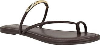 Calvin Klein Bienna Toe Loop Sandal in Dark Brown Croco at Nordstrom, Size 7.5