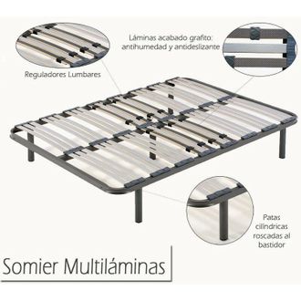HOGAR 24 Hogar24 - Somier Multil&aacute;minas Con Regulacion Lumbar 160x180 Cm + Patas 26cm