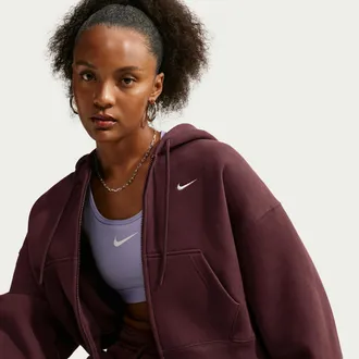 Nike Womens Studio Fleece Medium Weight Oversized Full-Zip Cropped Hoodie in Purple | IM8499-658