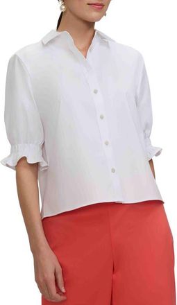 Foxcroft Vivienne Elbow Sleeve Matte Sateen Button-Up Shirt in White at Nordstrom, Size X-Large