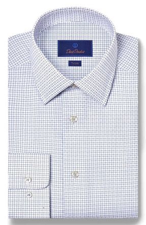 David Donahue Trim Fit Shadow Dobby Check Dress Shirt in White/Blue at Nordstrom, Size 15.5 - 34