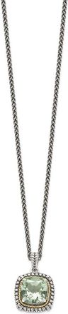 Diamond2Deal Sterling Silver with 14K Accent Cushion Green Quartz Pendant Necklace