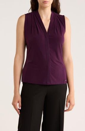 Calvin Klein Pleated Neck Sleeveless Top in Aurberine at Nordstrom Rack, Size Large