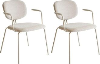 Beliani Beliani - Conjunto De 2 Sillas De Comedor Decorativas Tapizadas Con Reposabrazos Dise&ntilde;o Moderno Base De Metal Beige Claro Carille