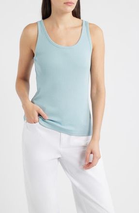 Eileen Fisher Slim Fit Scoop Neck Stretch Cotton Tank in Seafoam at Nordstrom, Size X-Small