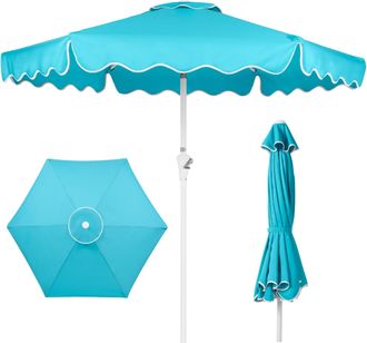 Best Choice Products 7.5ft Patio Market Umbrella with Wavy Trim, Fade-Resistant, Crank & Tilt, Wind Vent - Sky Blue