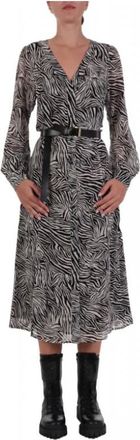 Michael Kors Kleedjes, Dames, Zwart, L, Polyester, Zebra Georgette Midi Jurk