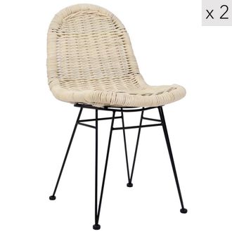 Nordlys Set 2 sillas en acero y rat&aacute;n marr&oacute;n