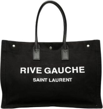 Saint Laurent Pre-owned Rive Gauche Canvas Leather Tote Bag - Dames - Vintage Shopper - Zwart - ONE Size - Leer - Vintage