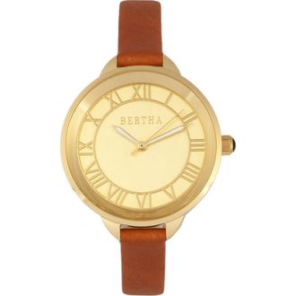 Bertha Sunglasses Madison Sunray Dial Leather-Band Watch in Camel/gold at Nordstrom