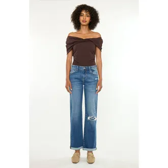 Kancan Bianca Essentials Mid Rise True Straight Jeans in Medium Wash at Nordstrom, Size 25