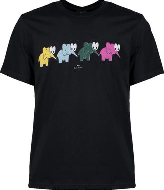 Paul Smith Elephants Print Katoenen T-shirt - Heren - T-shirts - Zwart - S - Katoen - Tops