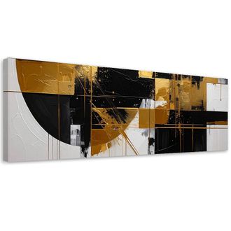Feeby Cuadro Sobre Lienzo, Abstracci&oacute;n Geom&eacute;trica Acentos Dorados, 120x40