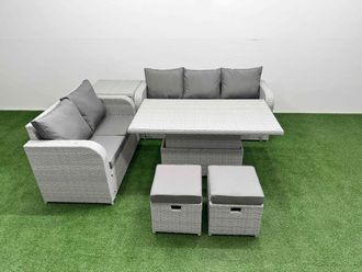 Fimous 7 Seater PE Rattan Wicker Garden Furniture Patio Conservatory Sofa Set w/ Adjustable Lifting Dining or Coffee Table 3 Seater Sofa Love Sofa 2
