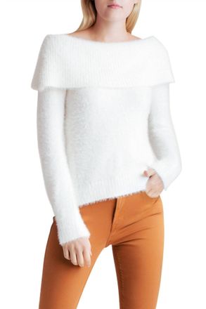 Kensie Fur Yarn Long Sleeve Off The Shoulder Sweater In White