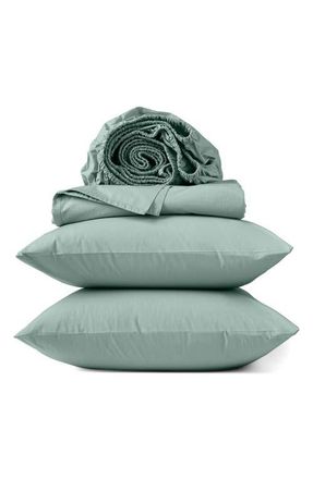 Coyuchi Refined 300 Thread Count Organic Cotton Percale Sheet Set in Seafoam at Nordstrom, Size California King