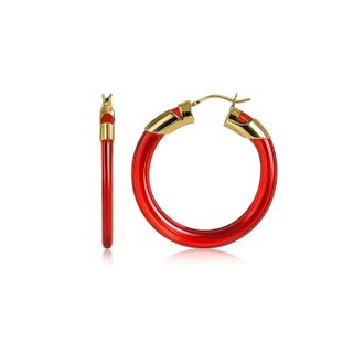Gold & Honey Womens Classic Flat Lucite Birthstone Hoop Earrings In July - Ruby
