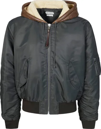 J.W.Anderson Black Nylon Shearling-Lined Hooded Bomber Jacket