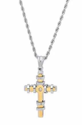 HMY Jewelry Mens Cross Pendant Necklace in Silver/gold at Nordstrom Rack