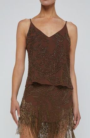 L'agence Kass Beaded Chiffon Camisole in Pinecone at Nordstrom Rack, Size Xx-Large