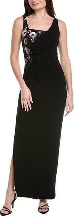 Adrianna Papell Asymmetrical Floral Beaded Jersey Gown