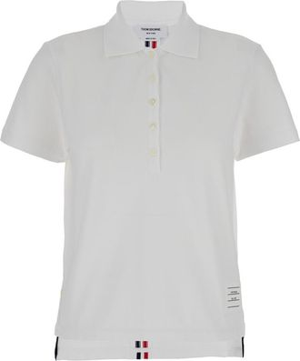 Thom Browne White Short Sleeve And Front Buttoning Polo In Cotton Woman