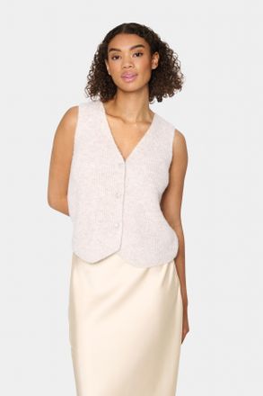 Saint Tropez Strickweste SAINT TROPEZ XenyaSZ Vest, Damen, Gr. XXL, crystal gray melange, Strick, Obermaterial: 100% Polyester, meliert, taillenlang, V-Ausschnitt,