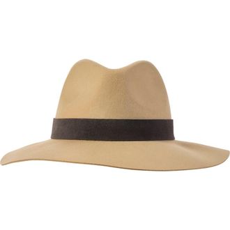 Bruno Magli Wide Brim Wool Fedora with Leather Belt in Camel at Nordstrom Rack