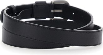 Valentino Garavani Mens Black Leather Belt With Vlogo Plaque Calf