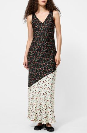 French Connection Julia Colorblock Ditsy Sleeveless Maxi Dress in Black/Porcelain Cream at Nordstrom, Size 10