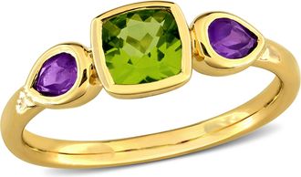 Mimi & Max 1ct TGW Peridot and Amethyst 3-Stone Ring in 10k Yellow Gold