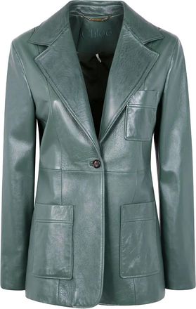 Chlo&eacute; Leren blazer met enkele rij knopen - Groen