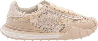 Dolce & Gabbana Schoenen, Dames, Beige, 40 EU, Leer, Leren en Kant Lage Sneakers