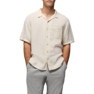 Prana Hideaways Organic Cotton Camp Shirt in Beach Pebble at Nordstrom, Size Xx-Large