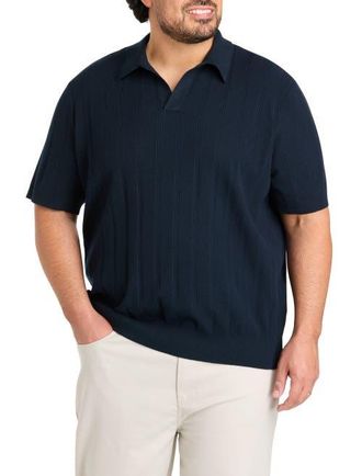 Perry Ellis Big & Tall Mesh Striped Sweater Polo Shirt in Dark Sapphire at Nordstrom, Size Xx-Large