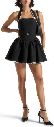 Mani&egrave;re De Voir Roxana Halter Neck Belted Mini Dress in Black at Nordstrom, Size 10