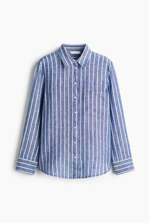 H&M Linen Shirt in Blue/striped at Nordstrom, Size Xx-Large