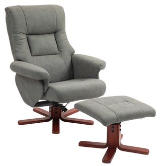 HOMCOM Recliner Chair With Footstool - Backrest Adjustable Armchair - Grey - HOMCOM | TJ Hughes